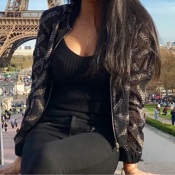 EUC Zara Black and Gold Sheer Bomber Jacket - Picture 3 of 6